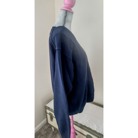 LL Bean Vintage Mens Unisex Silhouette Cotton V Neck Blue Navy Sweater XL - Picture 6 of 8